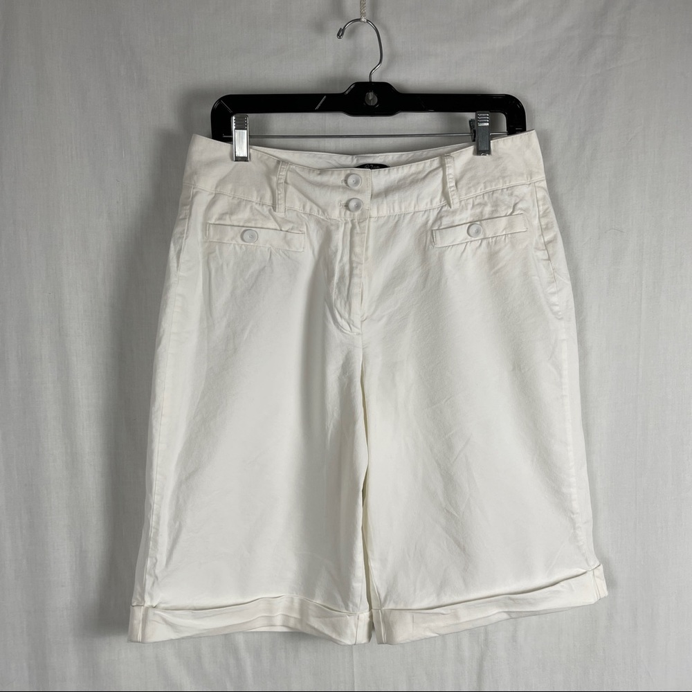 Nic+Zoe White Stretch Cotton/Rayon Bermuda Shorts